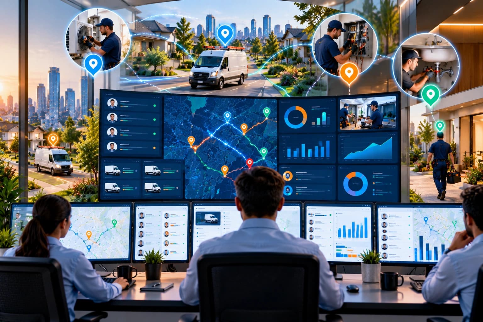 Operations leaders reviewing service business analytics